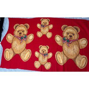 Hallmark Cotton Fabric with Teddy Bear Print 17" x 28" Red & Brown
